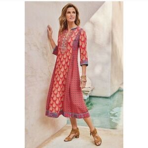 Soft Surroundings Phoenix Midi Dress Smocked Waist Red Boho Size XL NW With Tags